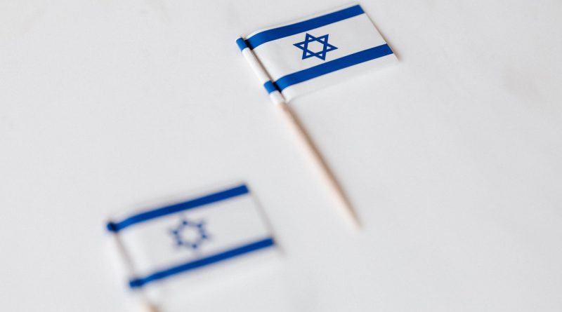 israel miniature flag on white surface