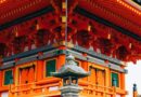 a pagoda with orange and green decorations